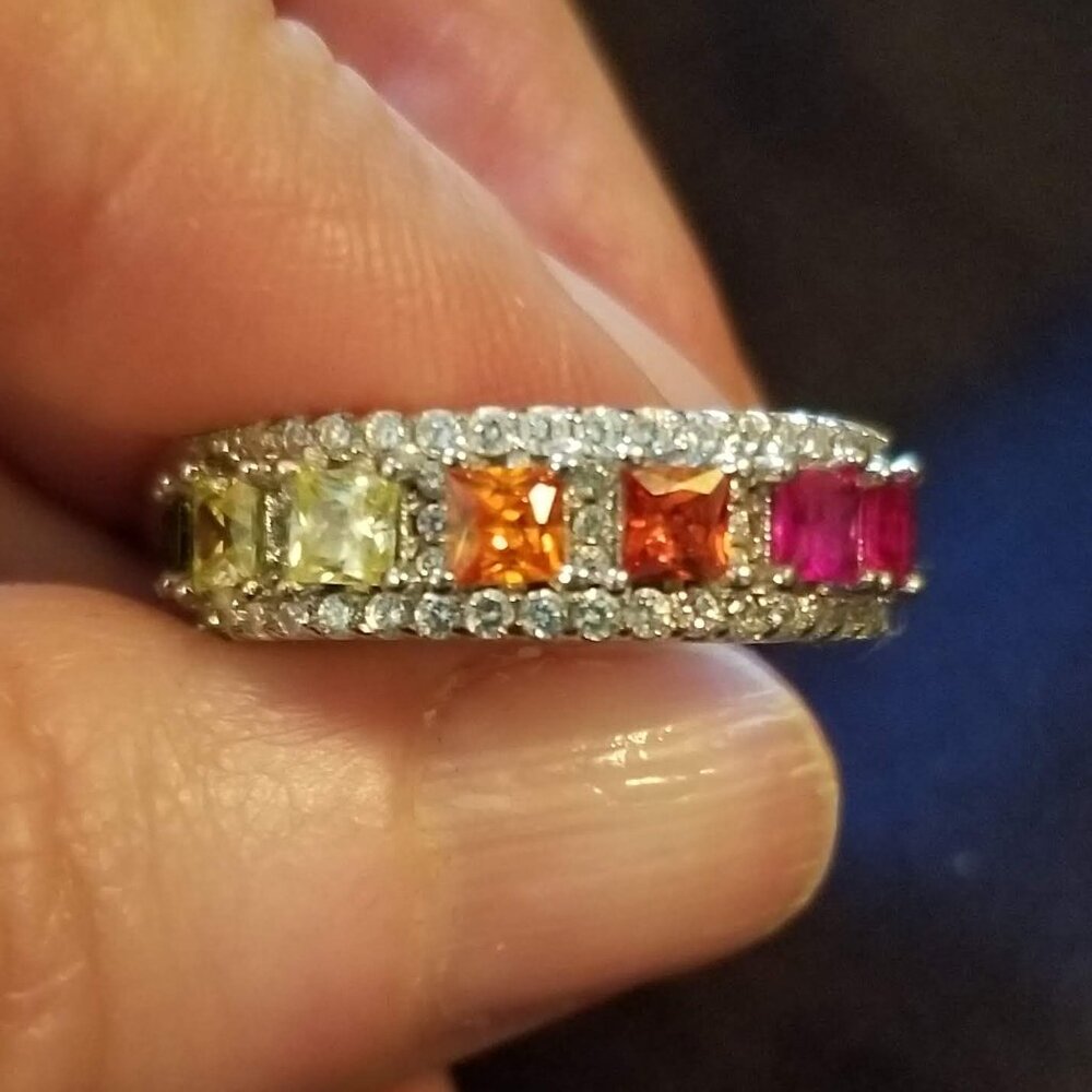 Vibrant Sterling silver rainbow eternity ring, size 5.5 - Picture 4 of 9